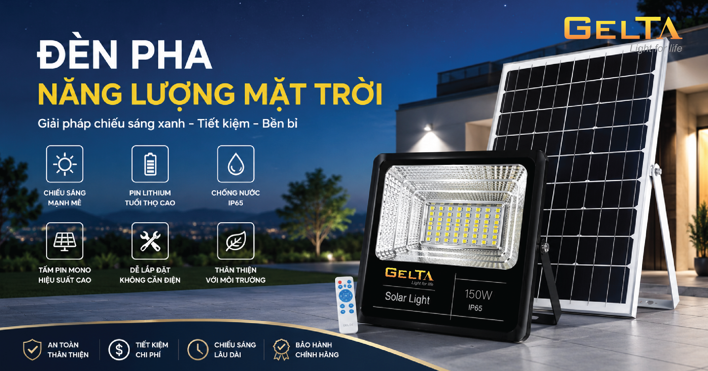 Đèn pha năng lượng mặt trời Gelta
