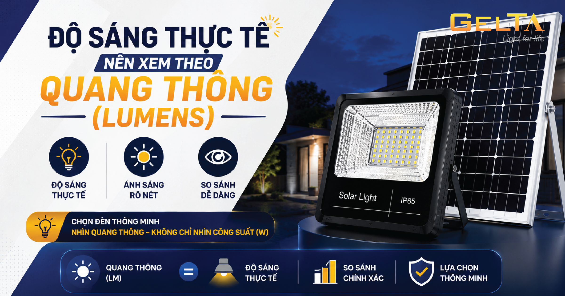 Độ sáng đèn NLMT theo quang thông (Lumens)