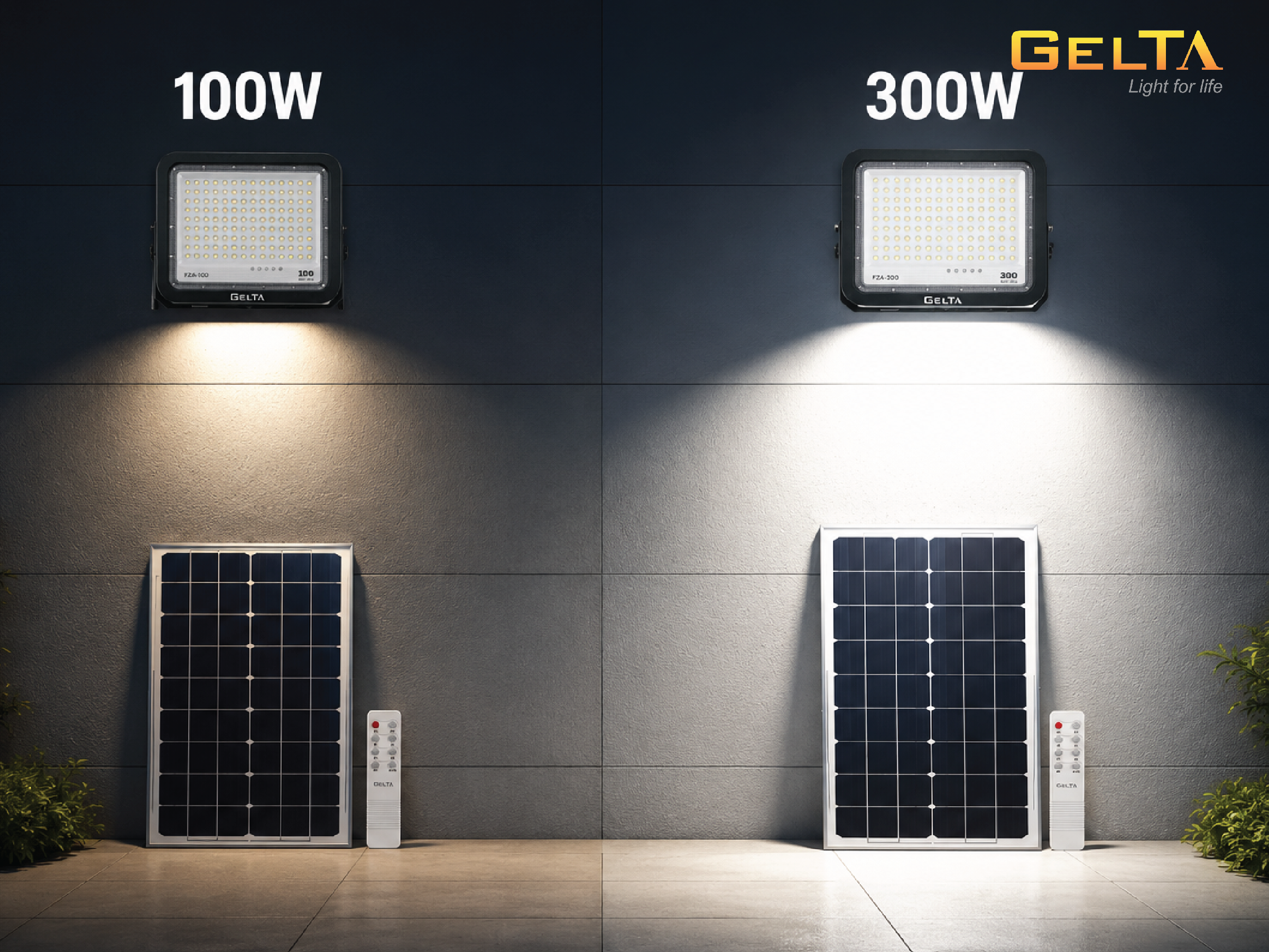 So sánh đèn năng lượng mặt trời 100W và 300W