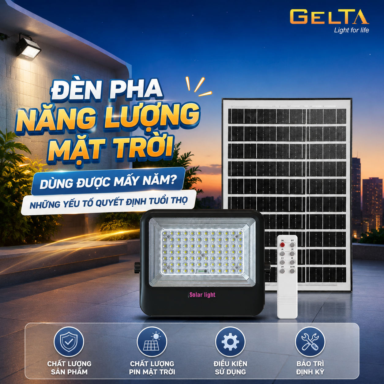 Đèn Pha Năng Lượng Mặt Trời Gelta