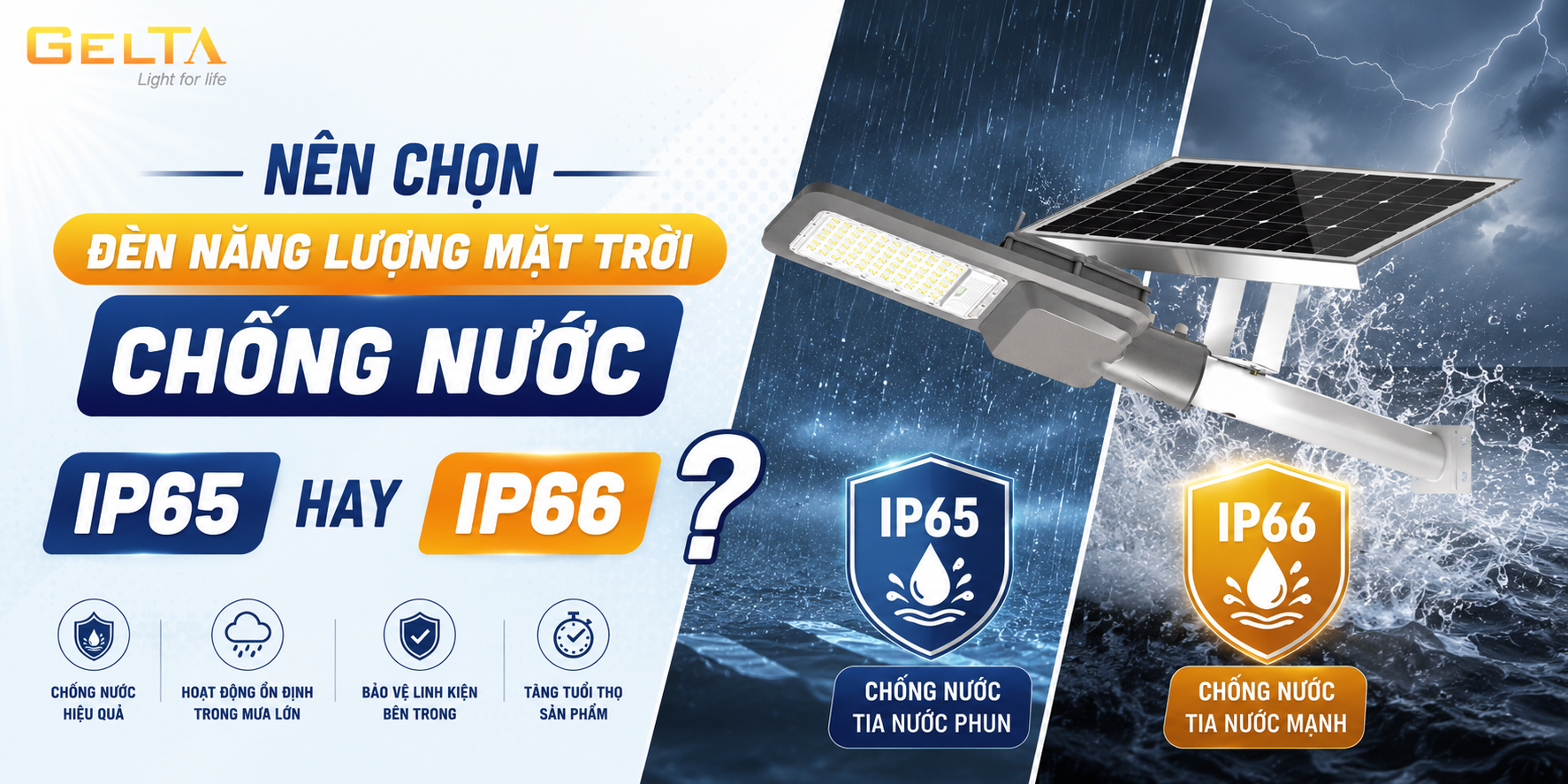 Nên chọn đèn năng lượng mặt trời chống nước IP65 hay IP66