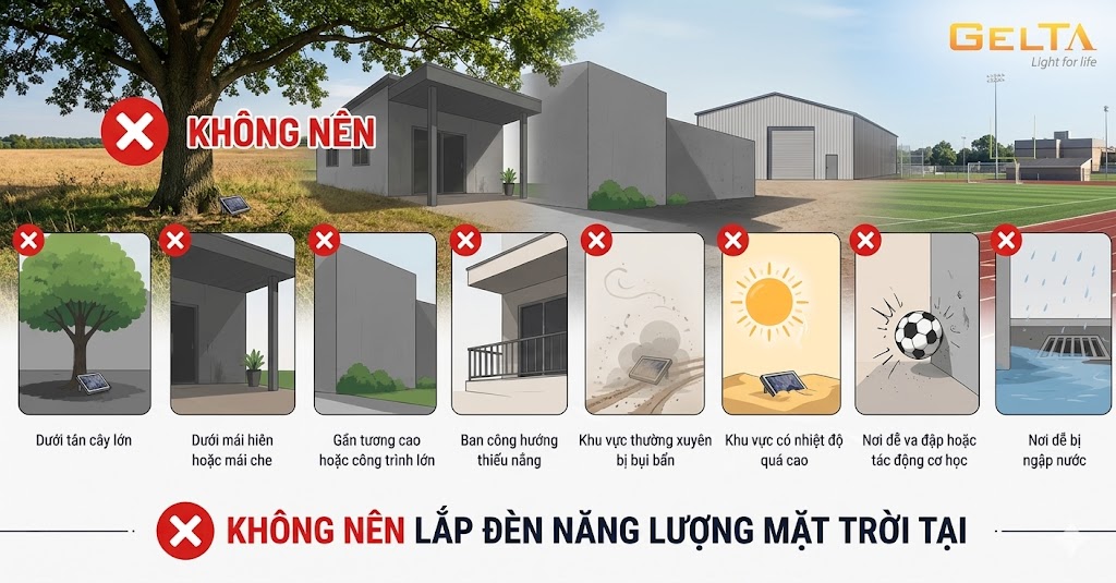 Những Vị Trí Không Nên Lắp Đèn Năng Lượng Mặt Trời