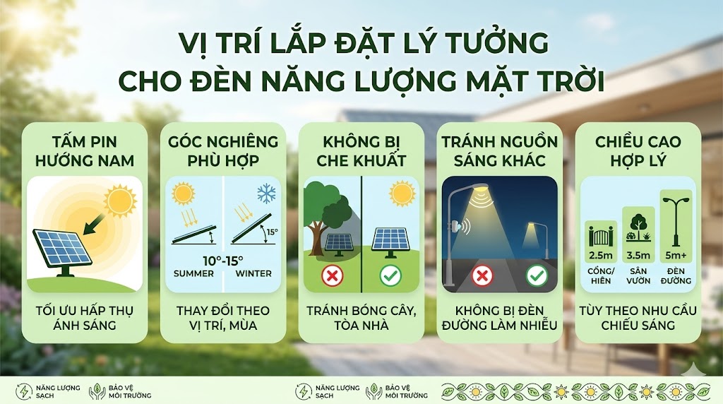 Vị trí lắp đặt lý tưởng cho đèn năng lượng mặt trời