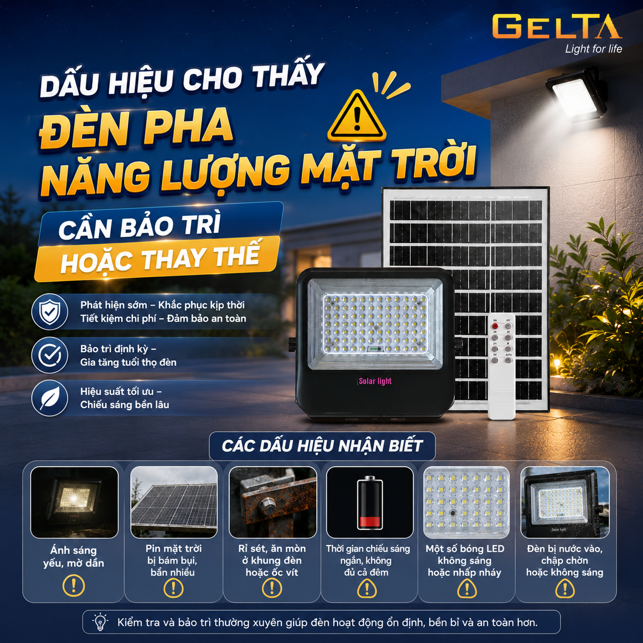Bảo Trì Đèn Pha Năng Lượng Mặt Trời